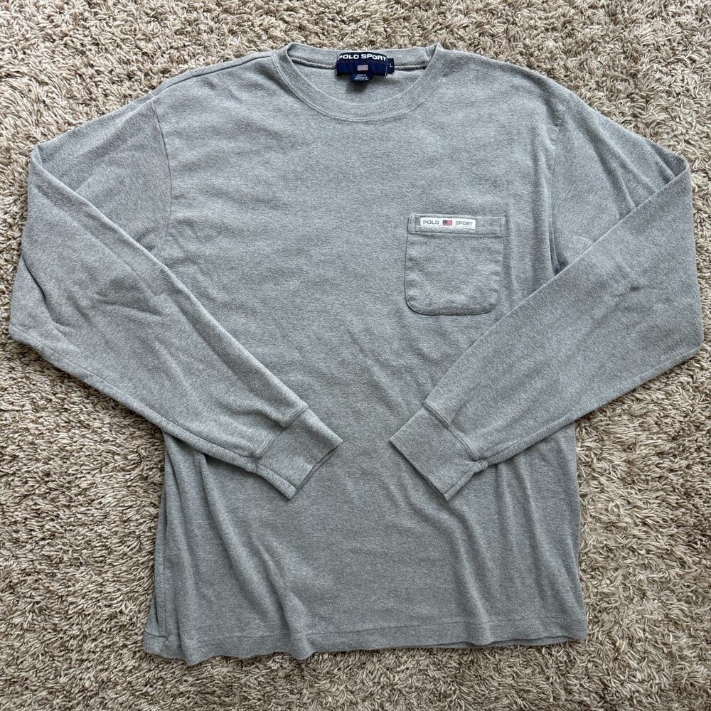 Vintage 90’s Polo Sport Ralph Lauren Pocket Tee LongSleeve Shirt Grey Men Size L